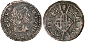 1642. Guerra dels Segadors. Barcelona. 1 sisè. (Cru.C.G. 4548 var) (Cru.Segadors 249a). 4,63 g. Lluís XIII. MBC.