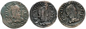 1643 y 1644. Guerra dels Segadors. Barcelona. 1 sisè. Lluís XIII y Lluís XIV. 3 monedas falsas de época. MBC-/MBC.
