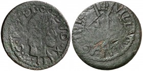 1642. Guerra dels Segadors. Bellpuig. 1 sisè. (Cru.C.G. 4561) (Cru.Segadors 31). 5,11 g. Lluís XIII. La leyenda empieza a la 1h del reloj. Monte flord...
