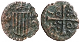 1642. Guerra dels Segadors. Cervera. 1 diner. (Cru.C.G. 4589d var) (Cru.Segadors 62a). 0,28 g. Cospel algo faltado. Escasa. BC+.