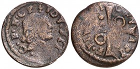 (16)41. Guerra dels Segadors. Cervera. 1 diner. (Cru.C.G. 4594f) (Cru.Segadors 67b). 0,78 g. Busto de Lluís XIII a derecha. La letra B del anverso y l...