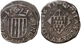 1641. Guerra dels Segadors. Girona. 1 sisè. (Cru.C.G. 4606 var) (Cru.Segadors 78 var). 3,17 g. Principat. Armas de Girona en posición normal. Cospel a...