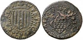 1642. Guerra dels Segadors. Girona. 1 sisè. (Cru.C.G. 4607b) (Cru.Segadors 79). 4,32 g. Principat. Escudo catalán apuntado. Ex Áureo 28/09/1993, nº 75...