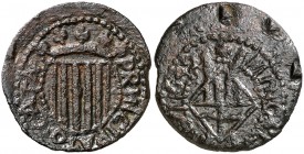 1642. Guerra dels Segadors. Manresa. 1 sisè. (Cru.C.G. 4621b var) (Cru.Segadors 99a var). 3,53 g. Principat. Variante de este tipo por tener escudos a...