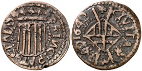 1642. Guerra dels Segadors. Manresa. 1 sisè. (Cru.C.G. 4622e) (Cru.Segadors 100b). 2,94 g. Principat. Escudo ancho. Letras N al revés. Rara. MBC.