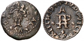 1645. Guerra dels Segadors. Perpinyà. 1 diner. (Cru.C.G. 4639c) (Cru.Segadors 138). 0,9 g. Lluís XIV. Escasa. MBC/MBC+.