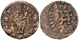 1646. Guerra dels Segadors. Perpinyà. 1 diner. (Cru.C.G. 4639d) (Cru.Segadors 139). 0,58 g. Lluís XIV. Reverso algo descentrado. Ex Áureo 27/10/2005, ...
