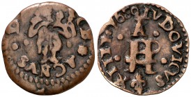 1650. Guerra dels Segadors. Perpinyà. 1 diner. (Cru.C.G. 4639i) (Cru.Segadors 143). 0,57 g. Lluís XIV. Buen ejemplar. Ex Áureo 20/03/1991, nº 423. Rar...