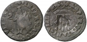 1644. Guerra dels Segadors. Perpinyà. 2 sous. (Cru.C.G. 4635a) (Cru.Segadors 118). 2,95 g. Valor: 2 (sin puntos debajo). Sin flor de lis en el escudo....