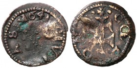 1641. Guerra dels Segadors. Solsona. 1 diner. (Cru.C.G. 4650b) (Cru.Segadors 158). 0,67 g. Busto de Felipe IV. Contramarca: S. Leves oxidaciones. Rara...