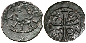 1643. Guerra dels Segadors. Solsona. 1 diner. (Cru.C.G. 4652) (Cru.Segadors 160). 0,94 g. Busto de Felipe IV. Fecha parcialmente fuera del cospel. Esc...