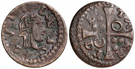 1642. Guerra dels Segadors. Tàrrega. 1 diner. (Cru.C.G. 4660) (Cru.Segadors 168). 1 g. Busto de Lluís XIII a derecha. MBC/MBC+.