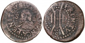 (164)2. Guerra dels Segadors. Vilafranca del Penedès. 1 sisè. (Cru.C.G. 4686) (Cru.Segadors 202). 5,3 g. Principat. Muy rara. BC+/MBC-.