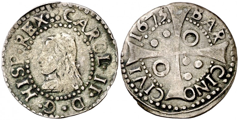 1675. Carlos II. Barcelona. 1 croat. 1,93 g. Falsa de época. MBC-.