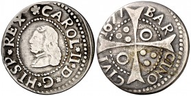 1677. Carlos II. Barcelona. 1 croat. (Cal. 664) (Cru.C.G. 4904j var). 2,58 g. MBC-/MBC.