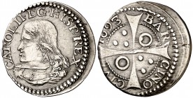 1693. Carlos II. Barcelona. 1 croat. (Cal. 669) (Cru.C.G. 4906). 2,54 g. Sin punto entre D y G. Ex Áureo & Calicó 02/07/2009, nº 284. MBC.