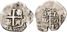 1689. Carlos II. Lima. V. 1 real. (Cal. 677). 2,19 g. Doble fecha. BC+.