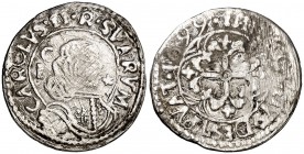1699. Carlos II. Cagliari. 1 real. (Vti. 228) (MIR. 88/8). 2,31 g. MBC-.