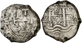 1700. Carlos II. Potosí. F. 8 reales. (Cal. 389). 27,26 g. Doble fecha. Ex Áureo 16/03/2006, nº 1270. Rara. MBC-.