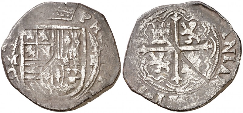 Felipe II. México. 2 reales. (Cal. 501). 6, 53 g. Raya en ambas caras (MBC-)