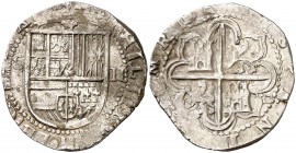 Felipe II. Sevilla. 2 reales. (Cal. 535). 6,88 g. Ensayador en 4º. cuartel. MBC.