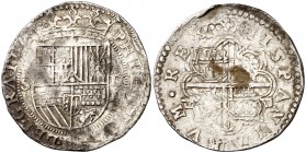 s/d. Felipe II. Sevilla. 2 reales. (Cal. 536). 6,82 g. Ensayador en 3er y 4º. cuartel. MBC-.