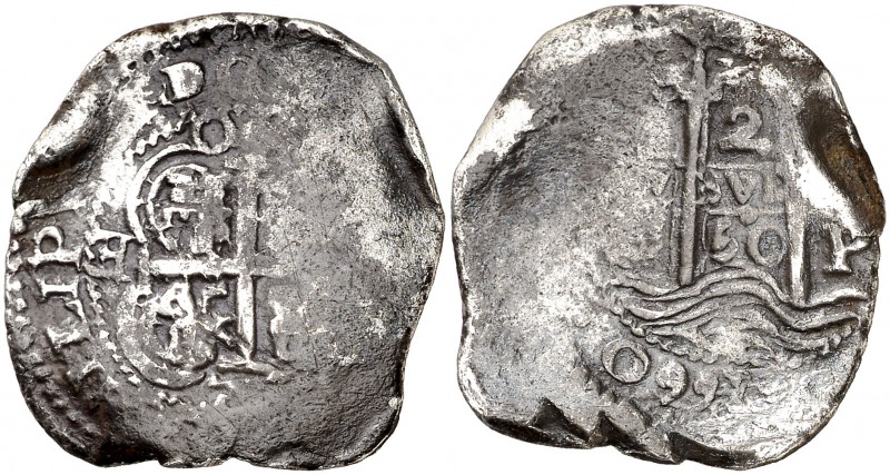 1660. Felipe IV. Potosí. E. 2 reales. (Cal. 908). 5,68 g. Triple fecha, una parc...