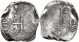 1660. Felipe IV. Potosí. E. 2 reales. (Cal. 908). 5,68 g. Triple fecha, una parcial. BC+.