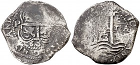 1663. Felipe IV. Potosí. E. 2 reales. (Cal. 911). 6,79 g. Doble fecha. MBC-.