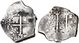 1669. Carlos II. Potosí. E. 2 reales. (Cal. 596). 6,41 g. Doble fecha. MBC-.