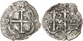1690. Carlos II. Potosí. . 2 reales. (Cal. 621). 4,35 g. Doble fecha. MBC-.