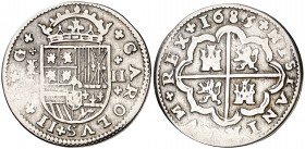 1685/4. Carlos II. Segovia. (). 2 reales. (Cal. 645). 5,91 g. Limpiada. BC.