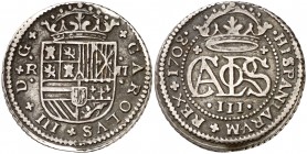 1708. Carlos III, Pretendiente. Barcelona. 2 reales. (Cal. 24). 4,51 g. MBC.