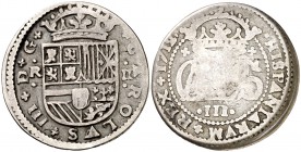 1712/1. Carlos III, Pretendiente. Barcelona. 2 reales. (Cal. 28 var). 4,01 g. BC-/BC+.