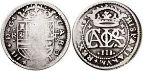 1713/2. Carlos III, Pretendiente. Barcelona. 2 reales. (Cal. 29 var). 4, 35g. MBC-/BC-.