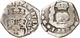 1738. Felipe V. Guatemala. (J). 2 reales. (Cal. 1170). 6,55 g. Columnario. MBC.