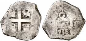 1738. Felipe V. Lima. (N). 2 reales. (Cal. 1227). 6,29 g. Escasa. BC.