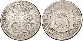 1745. Felipe V. México. M. 2 reales. (Cal. 1297). 6,39 g. Columnario. Escasa. BC.