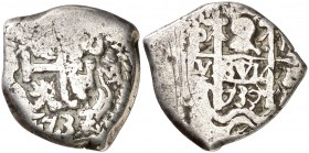 1737. Felipe V. Potosí. M. 2 reales. (Cal. 1361). 6,87 g. Doble fecha. Rayitas. BC+.