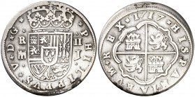 1717. Felipe V. Segovia. J. 2 reales. (Cal. 1387). 5,27 g. Limpiada. MBC.