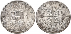 1719. Felipe V. Segovia. J. 2 reales. (Cal. 1395). 5,57 g. Rayitas. MBC.