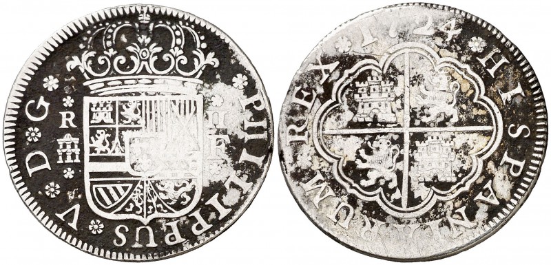 1724. Felipe V. Segovia. F. 2 reales. (Cal. 1405). 5,37 g. Oxidaciones. (BC+).