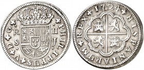 1724. Felipe V. Sevilla. J. 2 reales. (Cal. 1426). 5,54 g. Atractiva. MBC+.