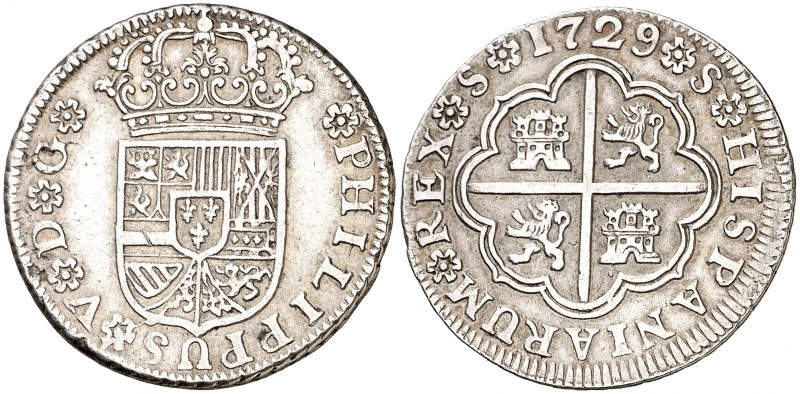 1729. Felipe V. Sevilla. 2 reales. (Cal. 1429). 5,83 g. Sin indicación de ensaya...