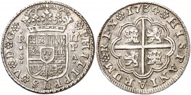 1734. Felipe V. Sevilla. PA. 2 reales. (Cal. 1434). 5,94 g. Buen ejemplar. Escasa así. EBC-.