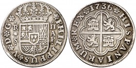1736. Felipe V. Sevilla. AP. 2 reales. (Cal. 1438). 5,68 g. Rara. MBC-.
