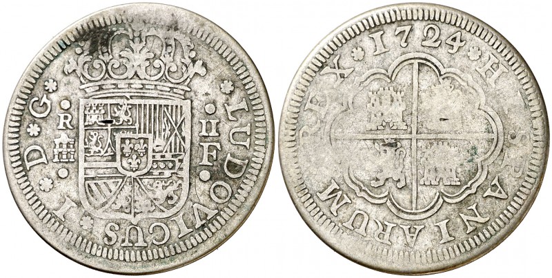 1724. Luis I. Segovia. F. 2 reales. (Cal. 41). 5,07 g. Rara. BC+/BC.