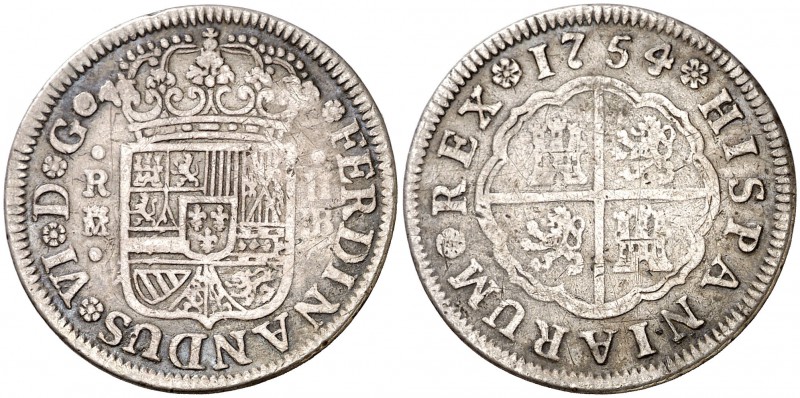 1754. Fernando VI. Madrid. JB. 2 reales. (Cal. 482). 5,26 g. Rayitas. BC+.