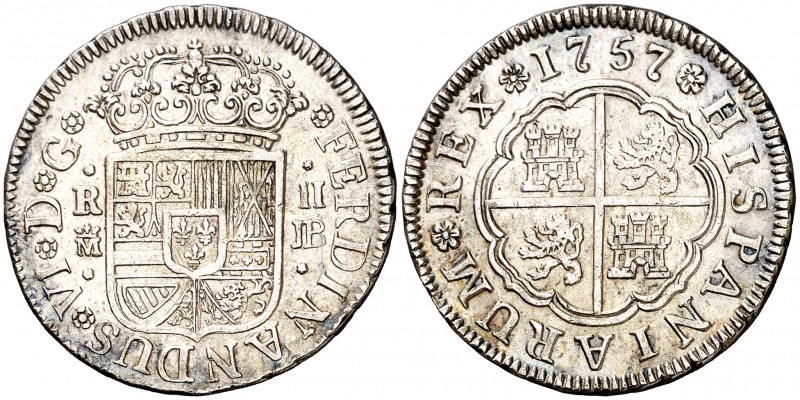 1757. Fernando VI. Madrid. JB. 2 reales. (Cal. 483). 5,62 g. MBC+/MBC.