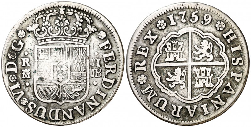 1759. Fernando VI. Madrid. JB. 2 reales. (Cal. 485). 5,59 g. BC+.